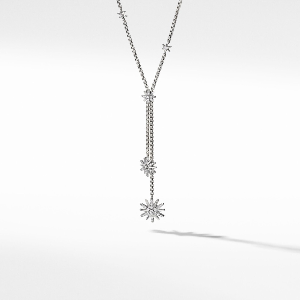 David Yurman 925 Silver and Diamond Starburst Lariat “Y” Necklace